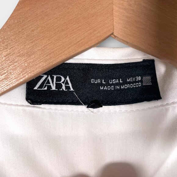Zara Gathered Waist Button Up Shirt LARGE White Normcore - Picture 6 of 8